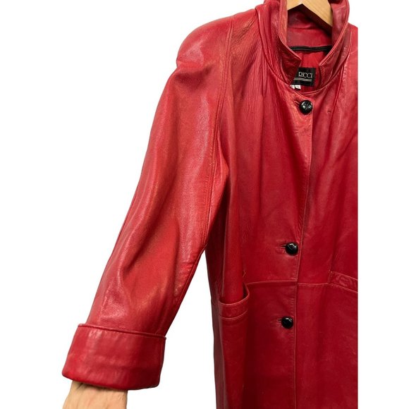 Bruno Ricci Leather Oversized Coat Red Full Jacket - Picture 4 of 13